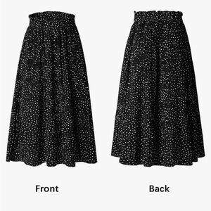 Exlura black and white pleated polka dot women’s skirt size large maxi midi